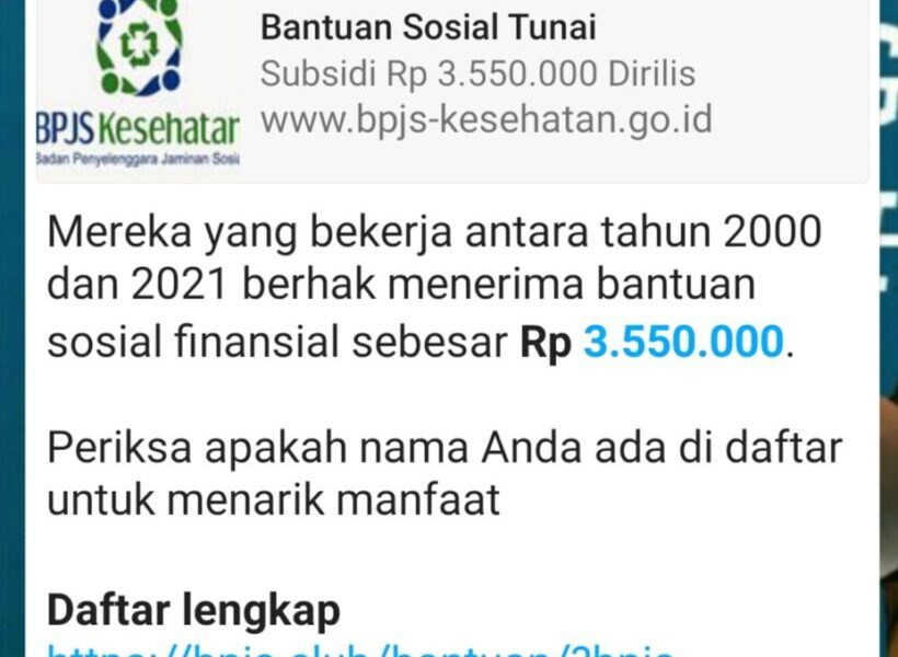 Rp 3,5 Juta Bantuan Dari BPJS Dipastikan Hoaks