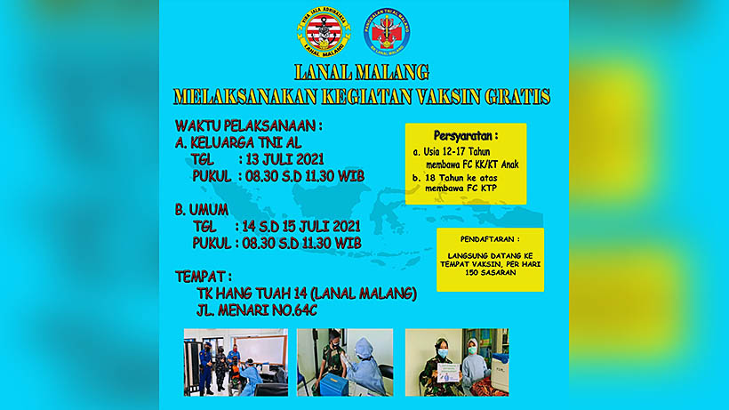 Vaksin Gratis Di Lanal Malang, Ini Tanggal Dan Kuotanya, Catat! Lokasinya Di TK Hang Tuah Malang