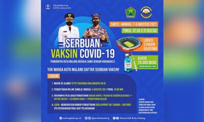 Vaksinasi Kota Malang 7-8 Agustus Di Stadion Gajayana, Ini Linknya