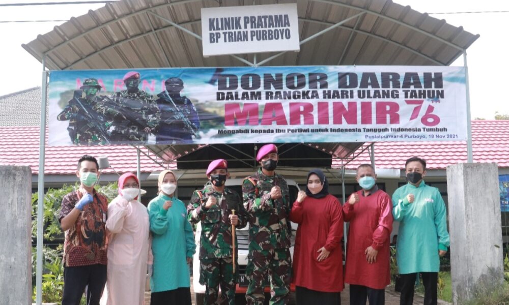 HUT Ke 76 Marinir, Puslatpurmar-4 Purboyo Donor Darah Dan Tali Asih