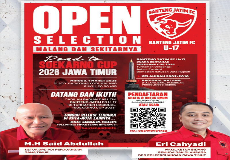 Seleksi Terbuka Banteng Jatim FC U-17: Berburu Talenta Soekarno Cup 2026